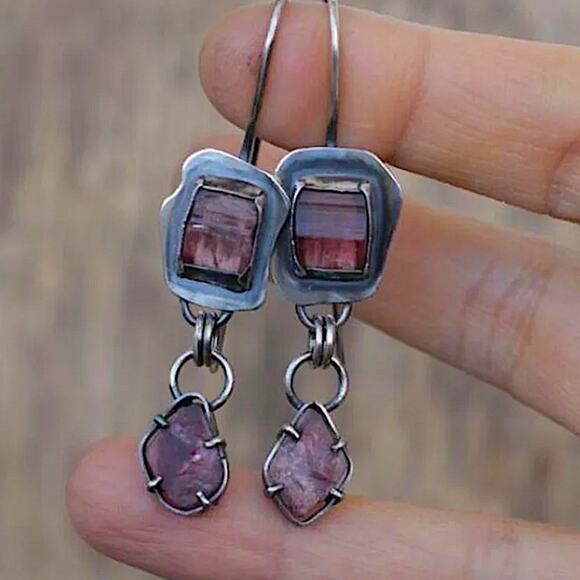 Vintage Handmade Geometric Dangle Earrings - Picture 3 of 3